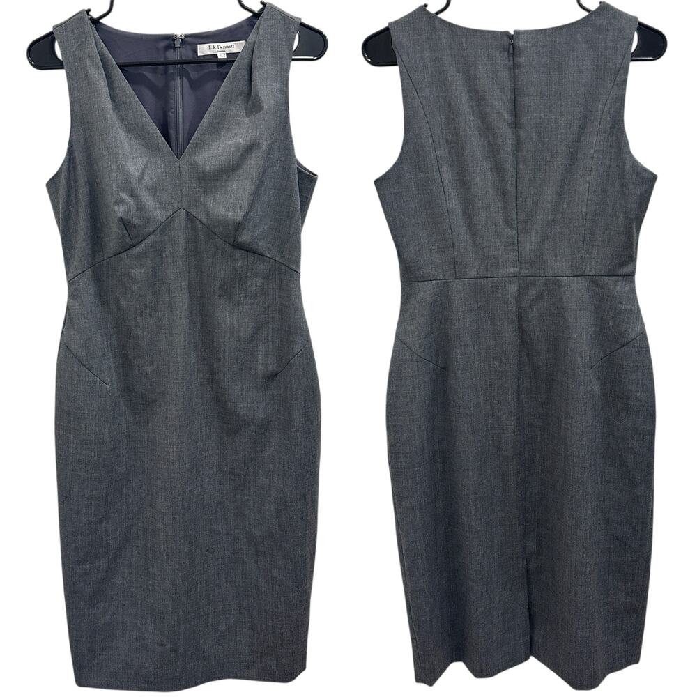 L.K. Bennett Gray Sleeveless Knee-Length Wool Sheath Dress Tailored Career Sz 8